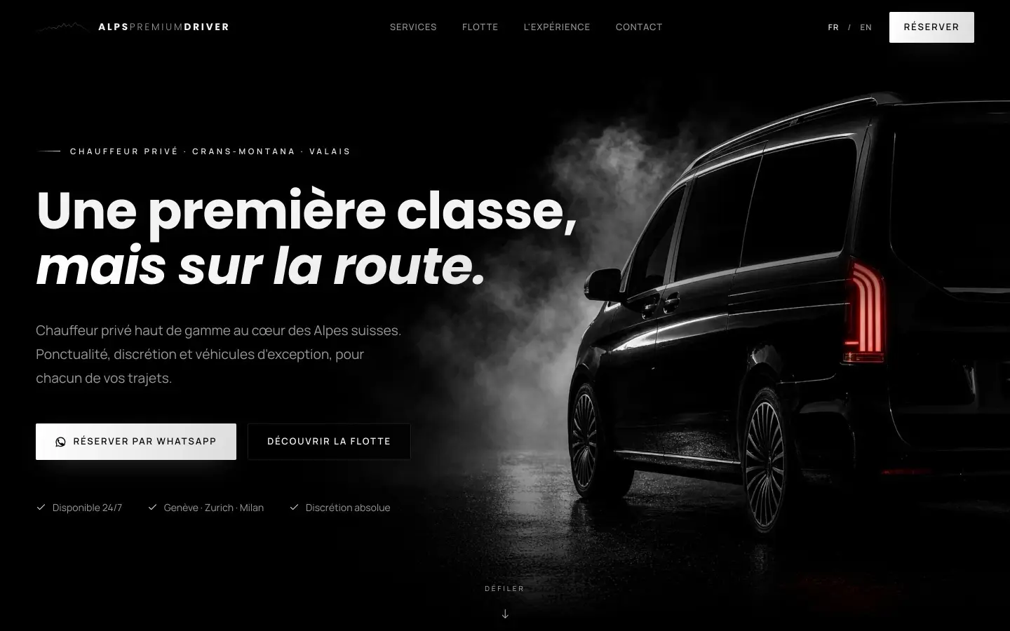 Page d'accueil du site Alps Premium Driver, Chauffeur privé à Crans-Montana