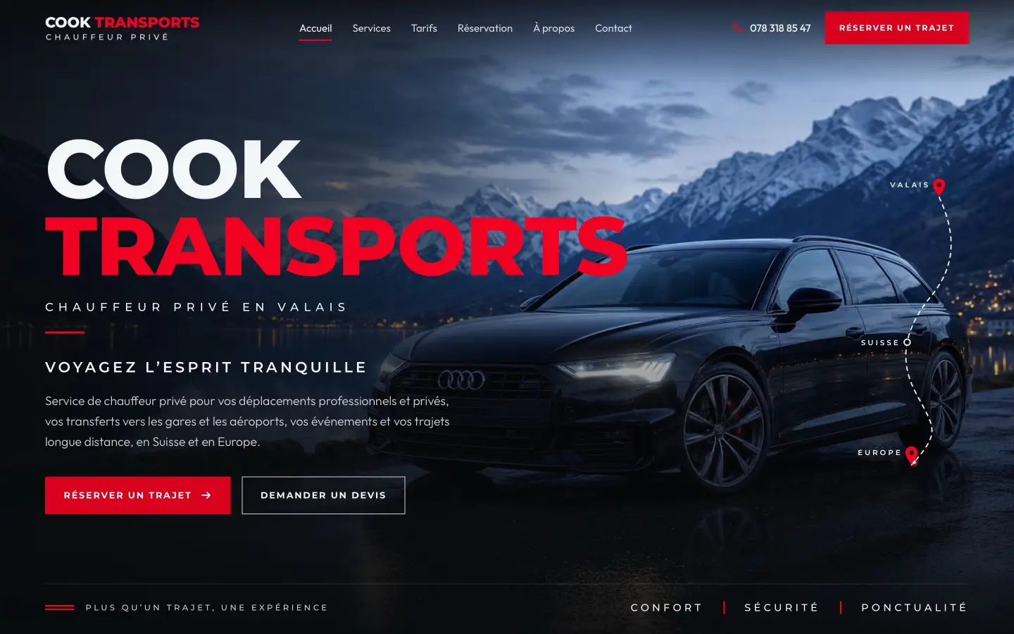 Page d'accueil du site Cook Transports, Chauffeur privé en Valais