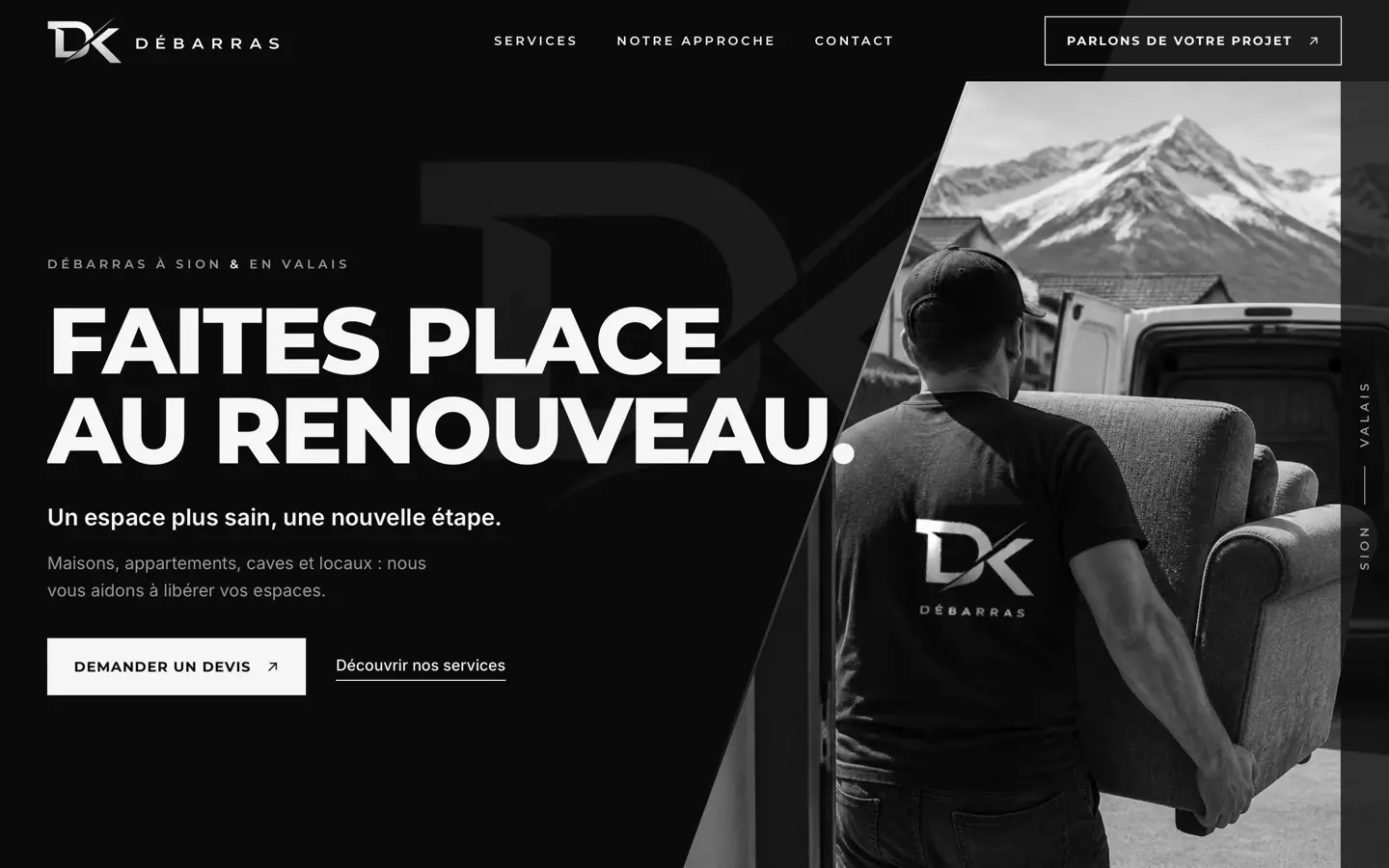 Page d'accueil du site DK Débarras, Débarras à Sion