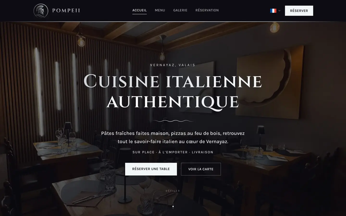 Page d'accueil du site Pompeii, Restaurant italien à Vernayaz