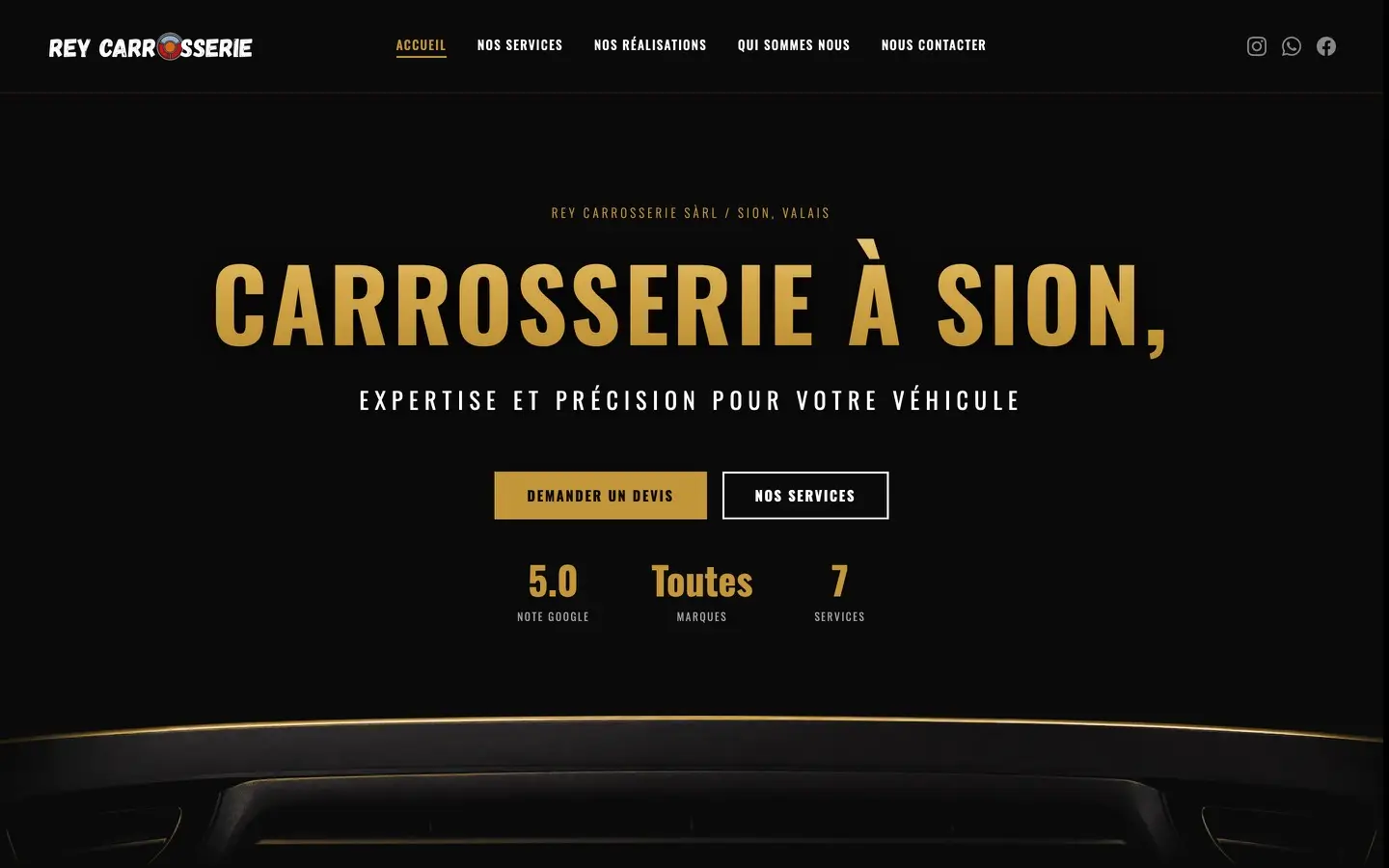 Page d'accueil du site Rey Carrosserie, Carrosserie à Sion