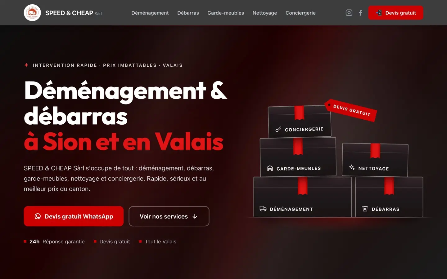 Page d'accueil du site Speed & Cheap, Déménagement et débarras à Sion